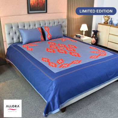 Allora Navy Blaze Embroidery Bed Sheet image