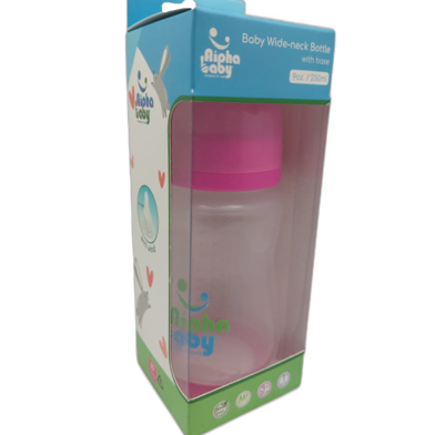 Alpha Baby Feeding Bottle with Soft Silicone Nipple 9OZ/250ml - Pink image