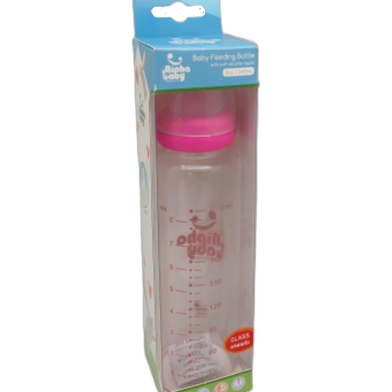 Alpha Baby Feeding Bottle with Soft Silicone Nipple 240ml (Glass) - Pink image