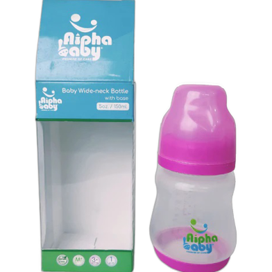 Alpha Baby Wide-Neck Baby Feeding Bottle 150ml (Pink) image