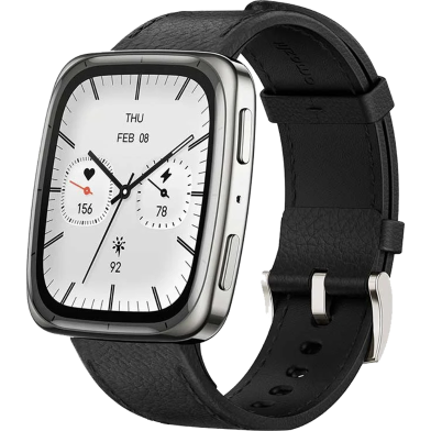 Amazfit Active 2(Square) 1.75inch Smartwatch (Premium) Dual Strap(Leather plus Silicone)- Black image