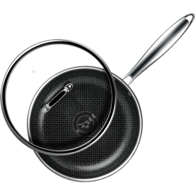 Amercook Aristo Pro Stainless Steel Honeycomb Pan Glass Lid Dishwasher Safe Induction Gas image