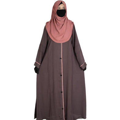 Glam Touch Amreen Piping Abaya | Deep Mocha image