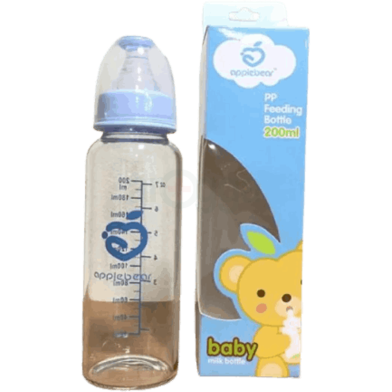 AppleBear PP Feeding Glass Bottle with Silicone Nipple Baby Feeder 200 ml image
