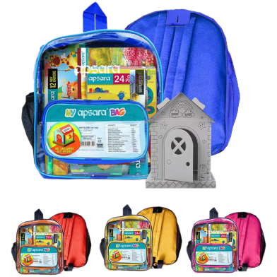 Apsara Stationery Bag Kit-DIY House,Premium Colour Pencils, Matt Magic 2.0 Pencils, Water Colour Tube, Wax crayon, Oil Pastel, Mechano Eraser, Tidy up Sharpner-Eraser combo image