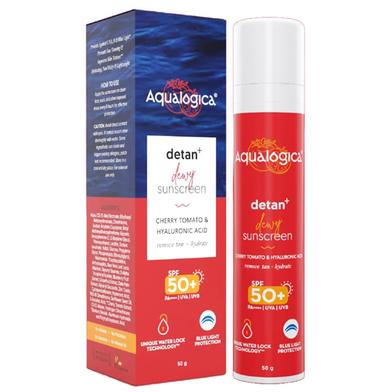 Aqualogica Detan Dewy Sunscreen with Cherry Tomato and Hyaluronic Acid with SPF 50 and PA plus plus plus plus - 50g -334990585 image