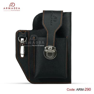 Armadea Men’s Cow Leather Belt Waist Bag Black image