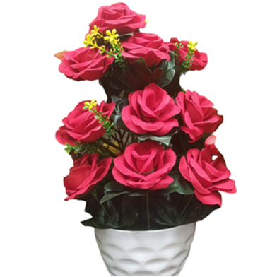 Artificial Random Rose Flower Arrangement in a White Vase image