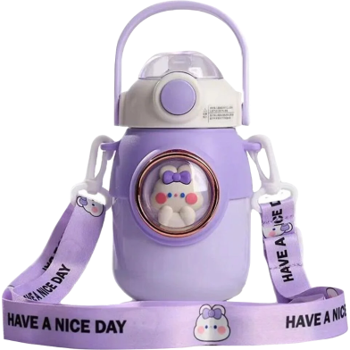 Astronaut Water Bottle With Straw And Stickers Cute Stainless Steel 500 ML Light Purple image