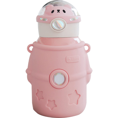 Astronaut Water Bottle With Straw And Stickers Cute Stainless Steel 500 ML Light Pink image