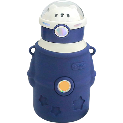 Astronaut Water Bottle With Straw And Stickers Cute Stainless Steel 500 ML Blue image