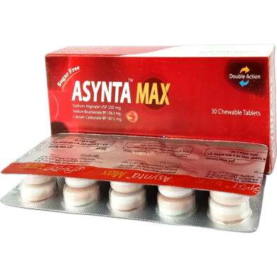 Asynta Max 250 mg, 106.5 mg, 187.5 mg Chewable Tablet 10's Strip image