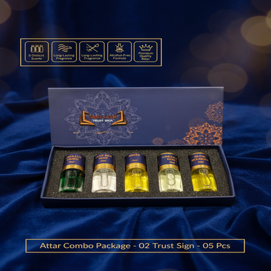Attar Combo Package - 02 Trust Sign - 05 Pcs - Firdaus Swiss, Blue For Man, Joopy, Ameer Al Oud/Royal Oud, Irani Bakhour Slide 2