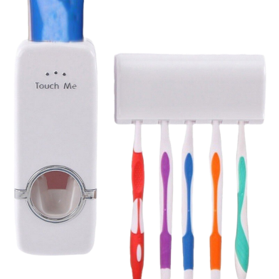 Automatic Toothpaste Dispenser and Brush Holder Set White image