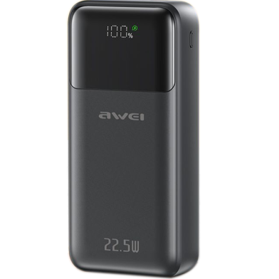 Awei P107K 20000mAh 22.5W Fast Charging Digital Display Built-In Type-C and Lightning Cable Power Bank image