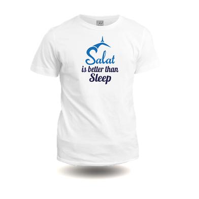 Azan Lifestyle Salat Is Better Than Sleep Organic Combed Cotton Half Sleeve Dawah T-shirt for Men- White image