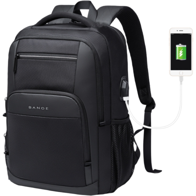 BANGE College Student Schoolbag Waterproof Business Computer Backpack with External USB Charging Port image