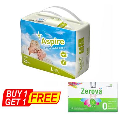 BUY 1 Aspire Premium Unisex Adult Belt System Diaper (L Size) (91-132 cm) (20pcs) GET 1 Zerova Powder for Suspension (30 Sachets) FREE image