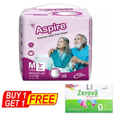 Buy 1 Aspire Premium Unisex Adult Diaper (M Size) (71-107 cm) (8 Pcs) Get 1 Zerova Powder For Suspension (30 Sachets) Free image