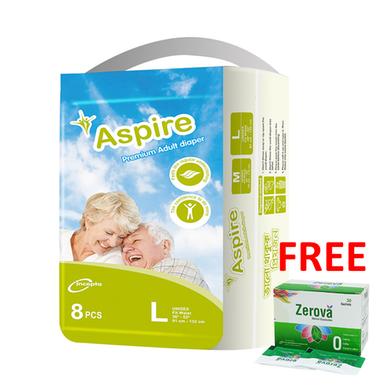 Buy 1 Aspire Premium Unisex Adult Diaper (L Size) (90-125 cm) (8 Pcs) Get 1 Zerova Powder For Suspension (30 Sachets) Free image