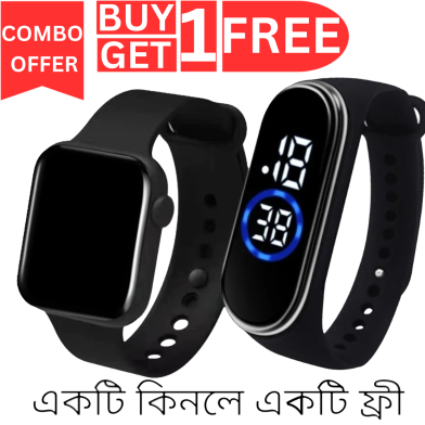 BUY 1 GET 1, Sports Waterproof Simple Black Silicone Water Resistance Water Proof Electronic Watch For Men Combo Offer image