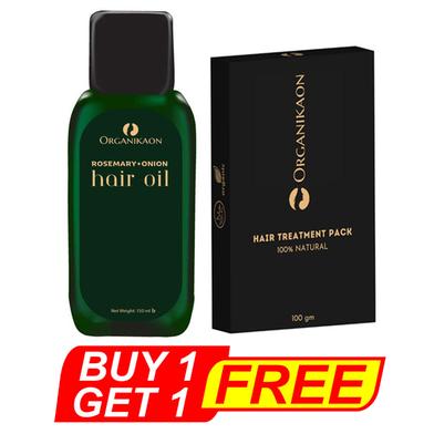 Buy One Organikaon Rosemary Plus Onion Hair Oil (150ml) Get One Organikaon Premium Hair Treatment Pack (100gm) Free!!! image