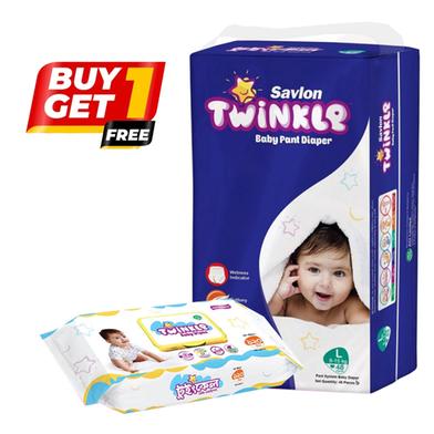 Buy 1 Savlon Twinkle Baby Pant System Baby Diaper (L Size) (8-12 kg) (48 Pcs) Get 1 Savlon Twinkle Baby Wipes Pouch 120 Pcs Free image