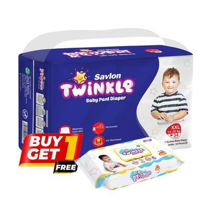 Buy 1 Savlon Twinkle Baby Pant System Baby Diaper (XXL Size) (34 Pcs) Get 1 Savlon Twinkle Baby Wipes Pouch 120 Pcs Free image