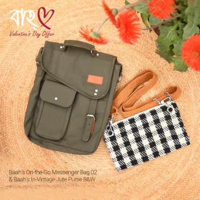 Baah's On-the-Go Messenger Bag 02 And Baah's In-Vintage Jute Purse B And W image