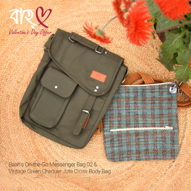 Baah's On-the-Go Messenger Bag 02 And Vintage Green Chequer Jute Cross Body Bag image