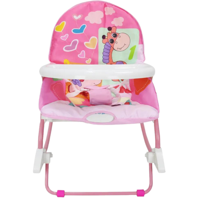 Baby Rocker Portable Rocking Chair 2 in 1 Musical Infant to Toddler Rocker Dining Chair - 8169 (Pink) -321196413 image