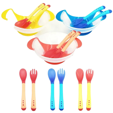 Baby Suction Feeding Bowl with Spoon 1 Set (Multicolor) image