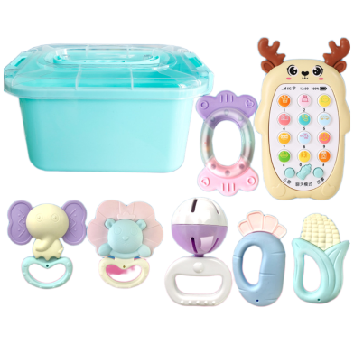 Baby Toys And Teething Rattle 6 Piece Set Music Phone With Battery For 0-3 Year Old Newborns, Soothing Hand Grasping Ball -7 Pcs Set image
