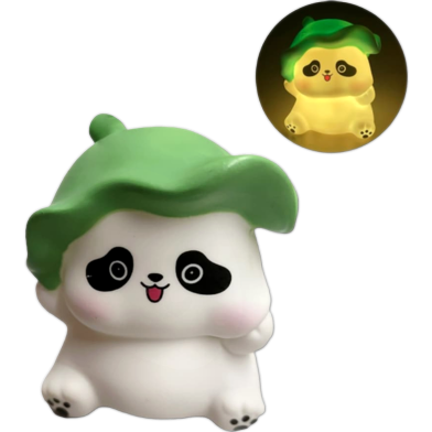 Bamboo Cap Cute Panda Night Lamp Room Decor Led Light For Kids Gift-Green image