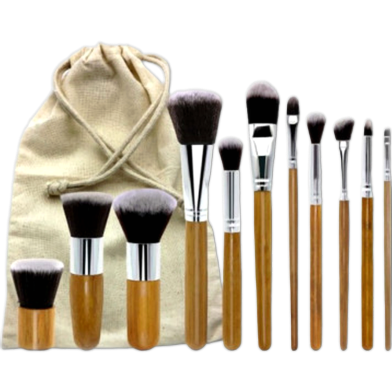 Bamboo Professional Makeup Brush With Sack Bag - 11pcs image