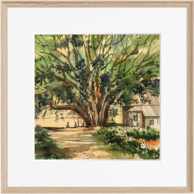 Banyan Tree Watercolor Painting - (26x26)inchs image