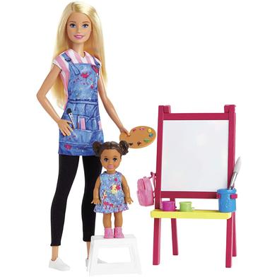 Barbie Art Teacher Playset with Blonde Doll, Toddler Doll, Easel and Accessories image