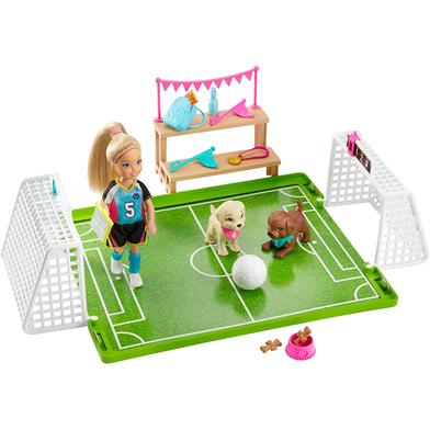 Barbie Chelsea Soccer Playset Football Playset with Chelsea doll and 2 puppy 6-Inch Blonde in Soccer Uniform image