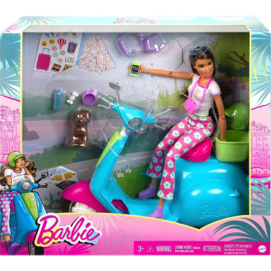 Barbie HGM55 Fashionistas Doll And Scooter Travel Playset image