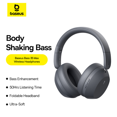 Baseus Bass 35 Max Wireless Headphones 50Hrs Long Battery Life Twilight Grey image