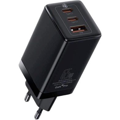 Baseus GaN3 Pro Fast Charger 2C U 65W EU Black(Include:Baseus Xiaobai series fast charging) Cable Type-C to Type-C 100W 20V/5A (CCGP050101) 1m-Black image