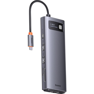Baseus Metal Gleam Series 9-in-1 Multifunctional Type-C HUB Docking Station Gray （Type-C to HDMI*2 USB3.0*2 USB2.0*1 PD*1 SD/TF*1 RJ45*1(WKWG060013) image