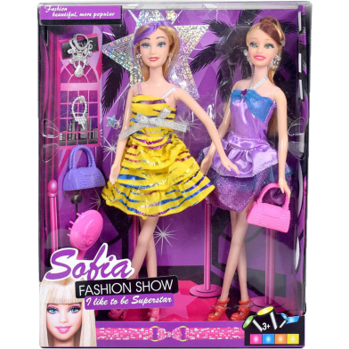Beautiful Pair of Sofia Barbie Dolls in party dress with Bags, Necklaces, Comb- 2 pcs set -120002403 image