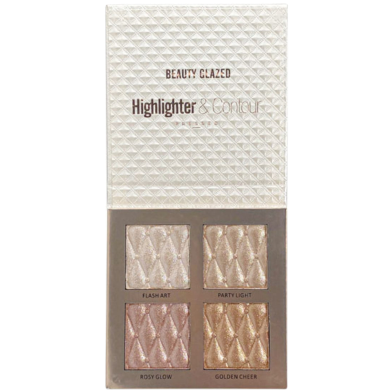 Beauty Glazed 4 Colors Highlighter Contour Palette Natural Glow Face Brightens And Shades And Body Shading Shimmer Bronzer Powder Shimmer Glitter Illuminating Cheek Makeup image