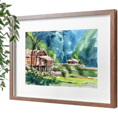 Mahmudur Rahman Rial Beauty of Hill, Watercolor Landscape - (18x15) Inches image