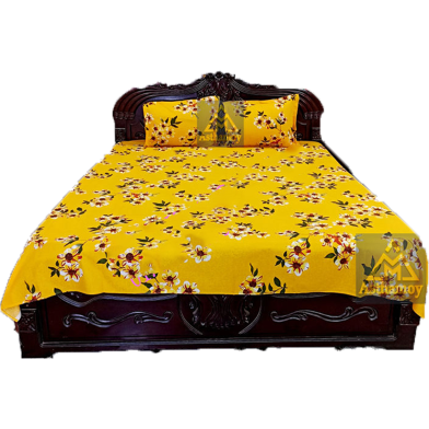 Bed Sheet 100 Present Cotton King Size Bed Sheet Set with Two Pillow Covers-yellow image