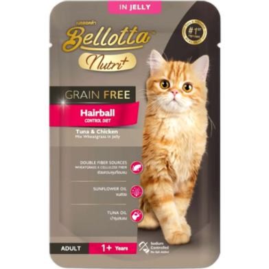 Bellotta Nutri Plus Grain Free Hairball Cat Pouch with Tuna and Chicken in Jelly 70gm image