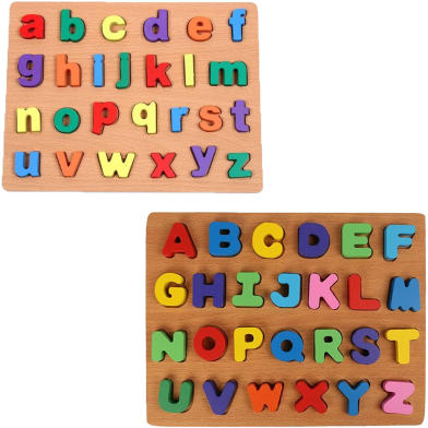Best Quality Wooden Capital Alphabet Puzzles with Pictures for Children, Montessori Educational Learning ABC Letters Puzzle Board Toy (Multi-colour) image