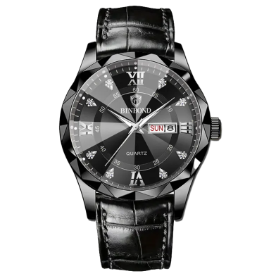 Binbond 2521B New Men's Watch Diamond Cutting Glass Luxury Fashion Unique Design Leather Belt Waterproof Quartz Movement Wrist-watch image