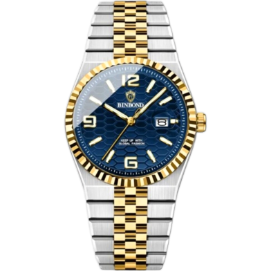 Binbond 8181 Quartz Watch For Men's - Silver Gold and Green image